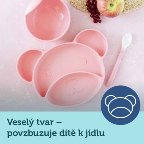 Canpol babies Silikonový dělený talíř s přísavkou Medvídek TYRKYSOVÝ