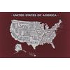 Obraz na korku moderná bordová mapa USA so štátmi