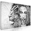 Obraz Ježiš s kráľom zvierat v čiernobielom prevedení