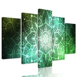 5-dielny obraz Mandala s vesmírnym pozadím v zelenom prevedení