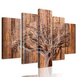 5-dielny obraz strom na drevenom pozadí