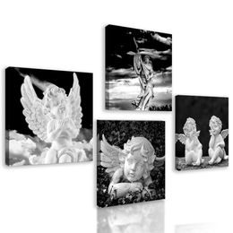 Set obrazov anjele v čiernobielom prevedení