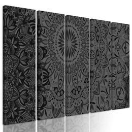 5-dielny obraz moderná Mandala v čiernobielom prevedení