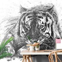 Tapeta čiernobiela maľba bengálskeho tigra