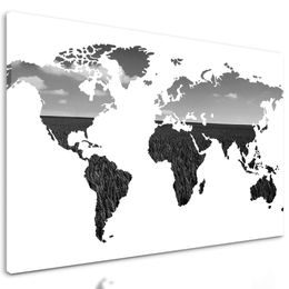 Obraz mapa sveta ako pšeničné pole v čiernobielom prevedení
