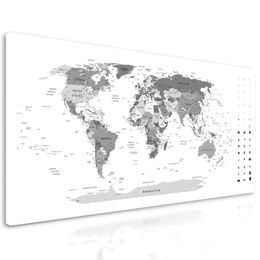 Obraz precízna mapa sveta v čiernobielom prevedení