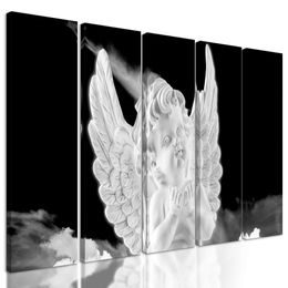 5-dielny obraz anjel na oblohe v čiernobielom prevedení