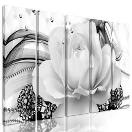 5-dielny obraz luxusný kvet s perlami v čiernobielom prevedení