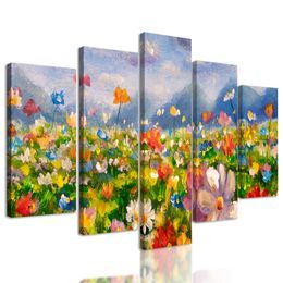 5-dielny obraz olejomaľba lúky divokých kvetov