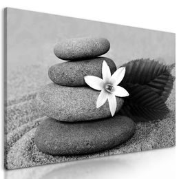 Obraz kamene na pieskovej pláži v čiernobielom prevedení