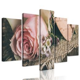 5-dielny obraz zátišie s ružou a srdiečkom