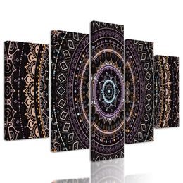 5-dielny obraz zaujímavá Mandala vo fialových farbách