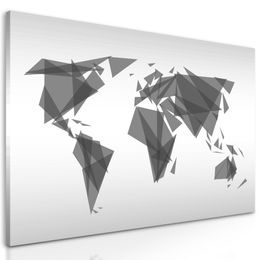 Obraz mapa sveta tvorená trojuholníkmi v čiernobielom prevedení