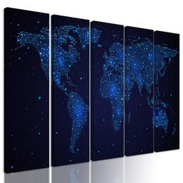 5-dielny obraz mapa sveta na nočnej oblohe