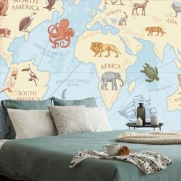 Tapeta kreslená mapa sveta s zvieratami