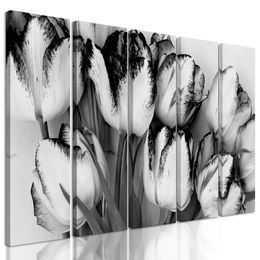 5-dielny obraz romantické tulipány v čiernobielom prevedení