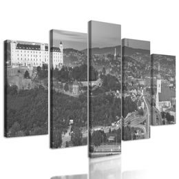 5-dielny obraz Bratislavský hrad v čiernobielom prevedení