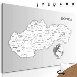 Obraz na korku podrobná mapa Slovenska v čiernobielom prevedení