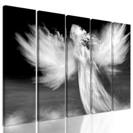 5-dielny obraz anjel tvorený oblakmi v čiernobielom prevedení