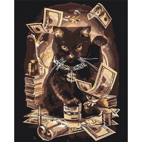 Maľovanie podľa čísiel mačka s peniazmi