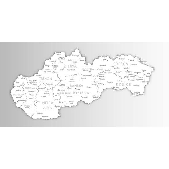 Obraz na korku podrobná mapa Slovenskej republiky v čiernobielom prevedení