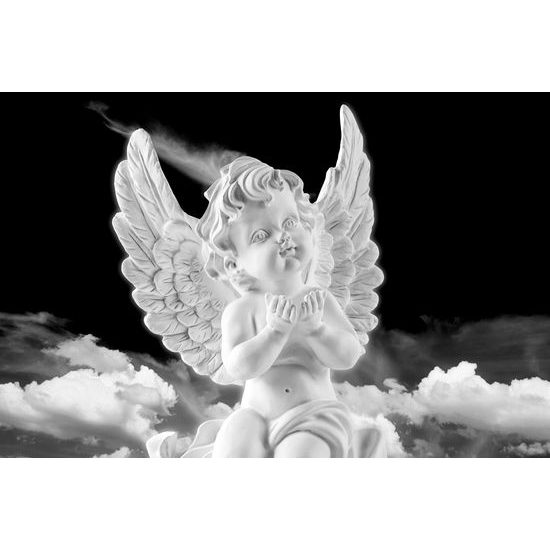 Obraz anjel na oblohe v čiernobielom prevedení