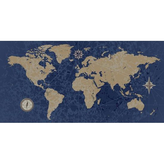 Obraz na korku vintage mapa sveta v modrom prevedení