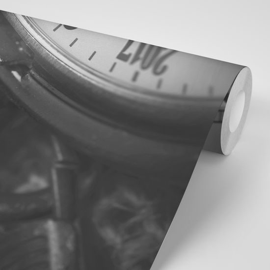 Neobyčajná čiernobiela samolepiaca fototapeta vreckové hodinky