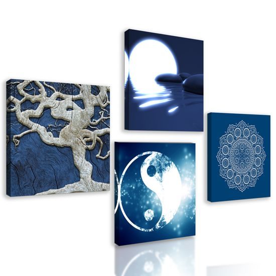 Set obrazov motívy Feng Shui v modrých farbách