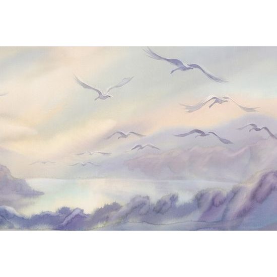 Obraz odlietajúce vtáky nad jazerom