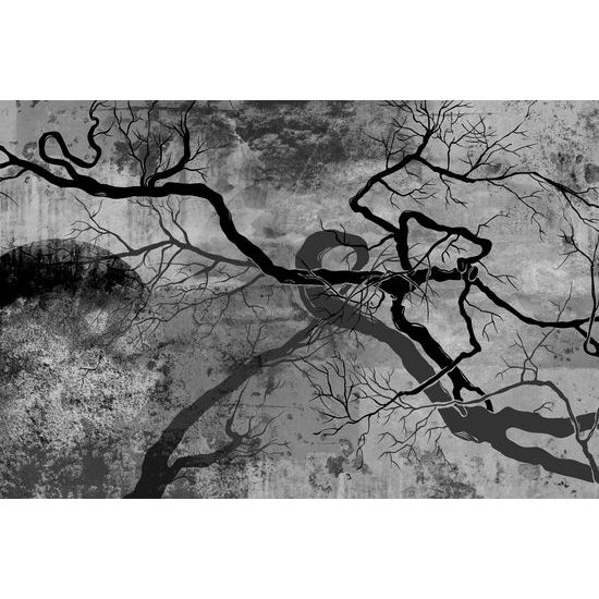 Obraz temné konáre stromu v čiernobielom prevedení