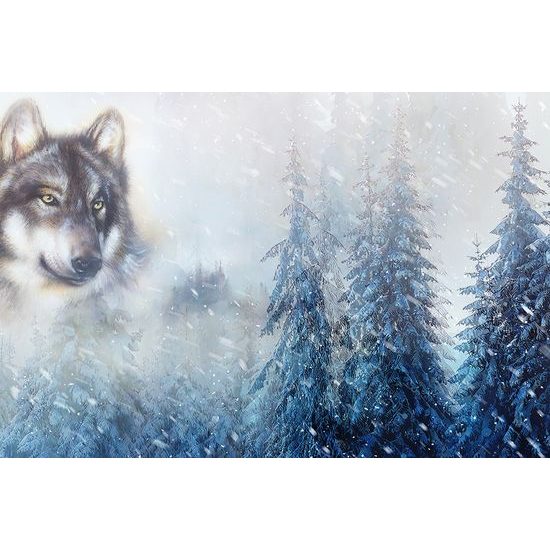Tapeta maľba vlka v zimnej prírode