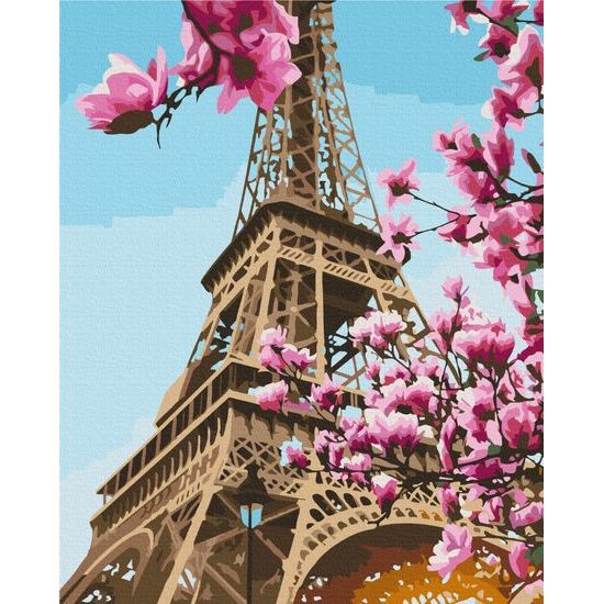 Maľovanie podľa čísiel Eiffelova veža obklopená sakurou