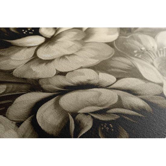 Obraz abstraktná maľba kvetín v sépiovom prevedení