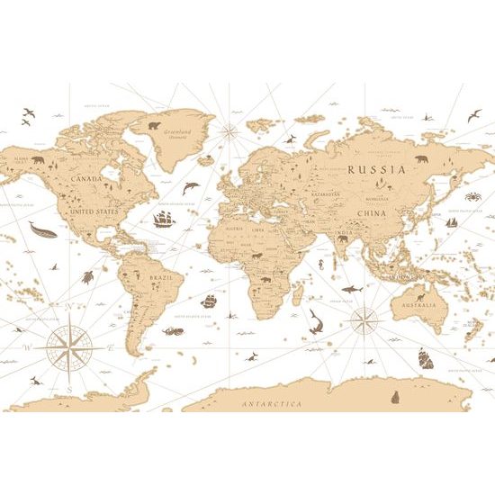 Obraz na korku mapa sveta s historickým nádychom v béžovom prevedení
