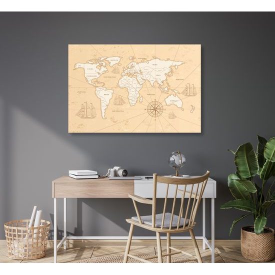 Obraz na korku béžová mapa sveta pre dobrodruhov