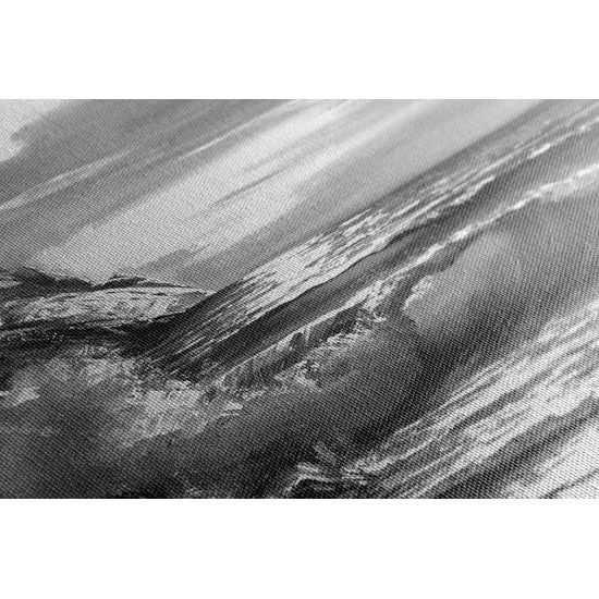 Obraz rozbúrené more v čiernobielom prevedení