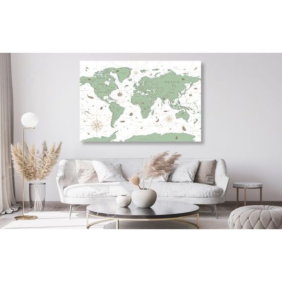 Obraz na korku mapa sveta s historickým nádychom v zelenom prevedení