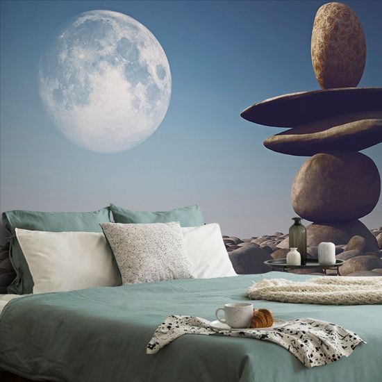 Samolepiaca fototapeta relaxačné kamene pri splne mesiaca