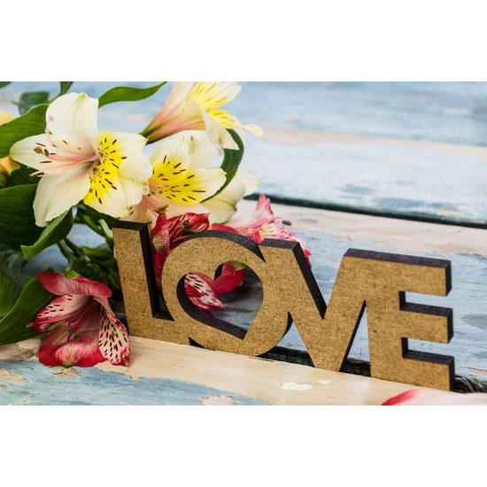 Obraz nápis Love s kvetinovým pozadím