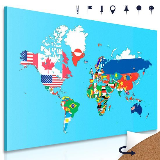 Obraz na korku mapa s vlajkami jednotlivých krajín