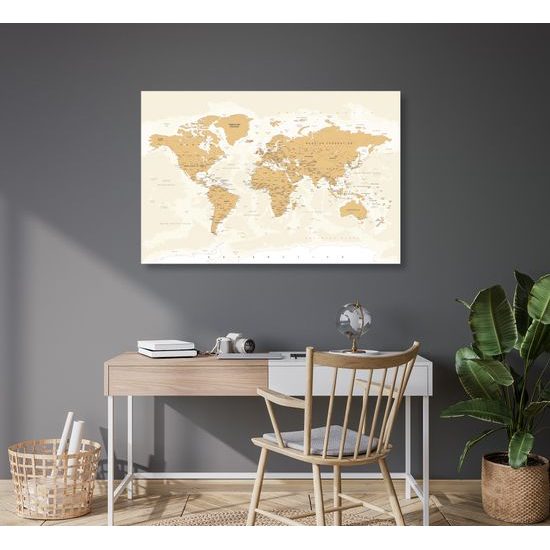 Obraz na korku mapa sveta s nádychom do béžova