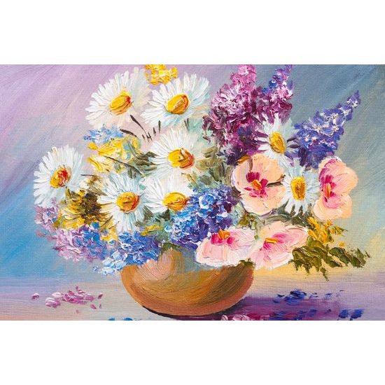 Obraz olejomaľba vázy plnej krásnych kvetov