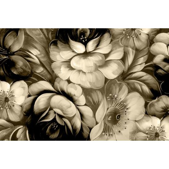 Obraz abstraktná maľba kvetín v sépiovom prevedení