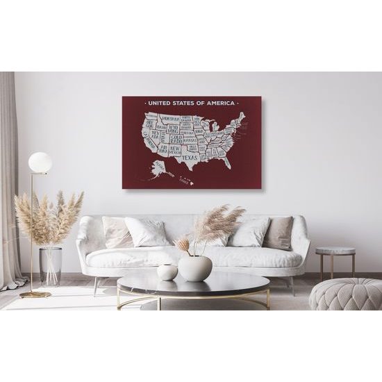 Obraz na korku moderná bordová mapa USA so štátmi
