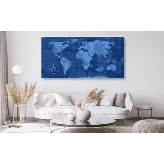 Obraz na korku historická mapa sveta v modrom prevedení