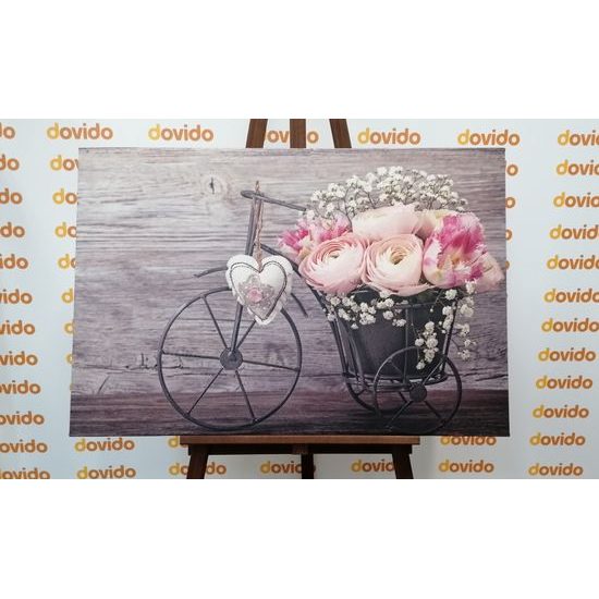 Obraz bicykel s kvetmi vo vintage štýle