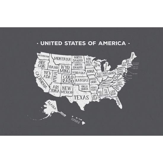 Tapeta moderná mapa USA v čiernobielom prevedení