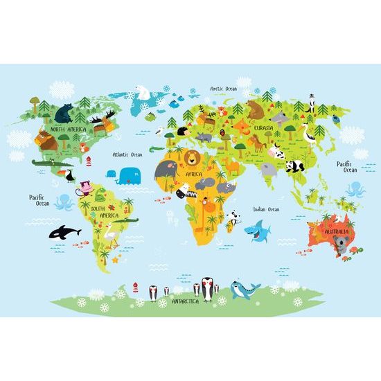 Obraz na korku mapa sveta so zvieratkami