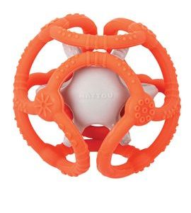 Nattou Kousátko silikonové míč 2v1 bez BPA 10 cm oranžovo-šedá
